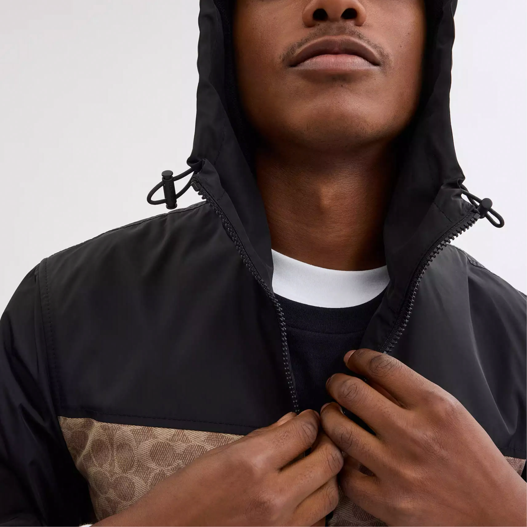 Purchase COACH 棕色拼接拉鍊連帽風衣外套 CV310-RYU