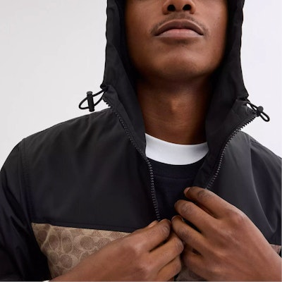 COACH 棕色拼接拉鍊連帽風衣外套 CV310-RYU Purchase COACH 棕色拼接拉鍊連帽風衣外套 CV310-RYU