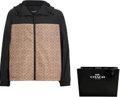 Details for COACH 棕色拼接拉鍊連帽風衣外套 CV310-RYU