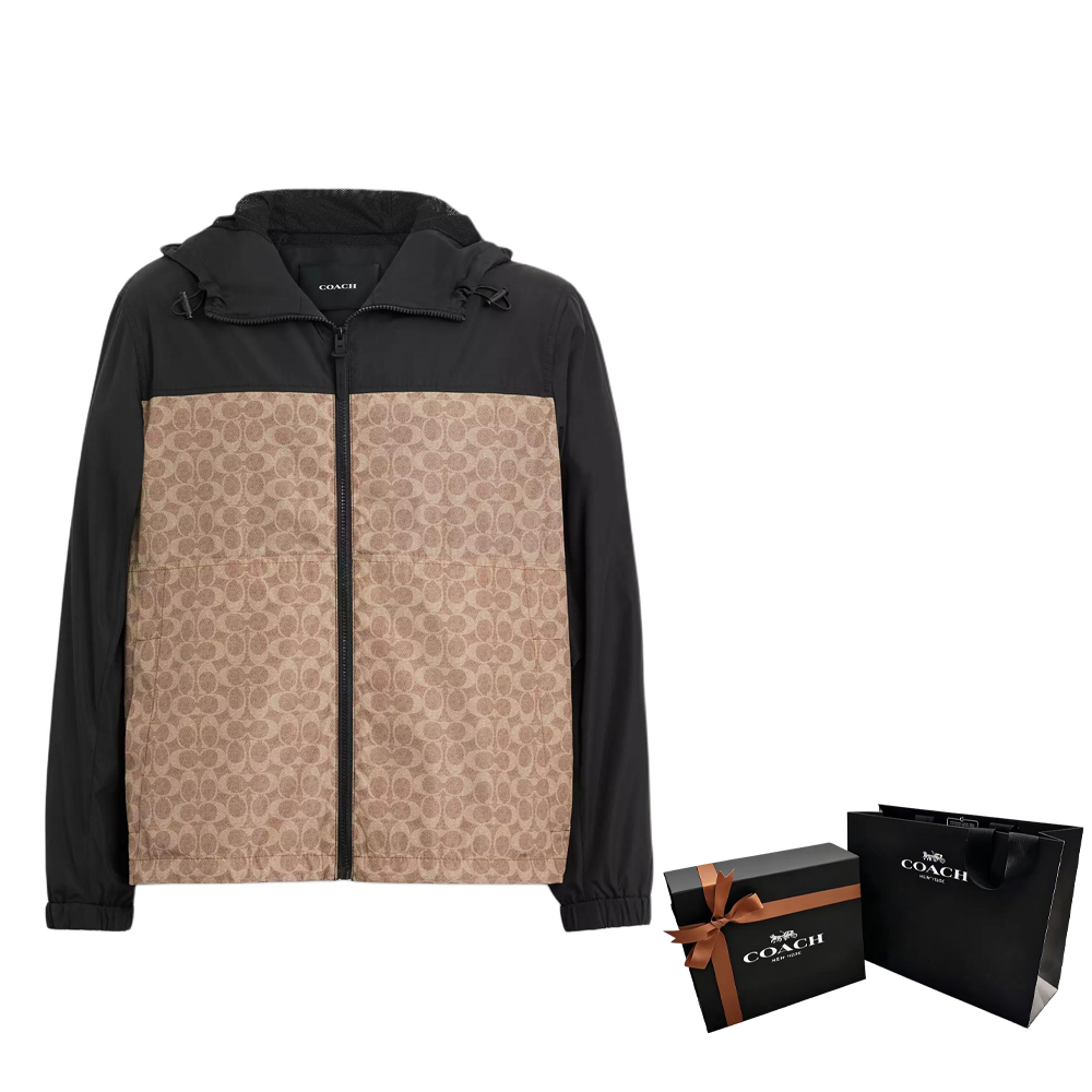 Cheap COACH 棕色拼接拉鍊連帽風衣外套 CV310-RYU