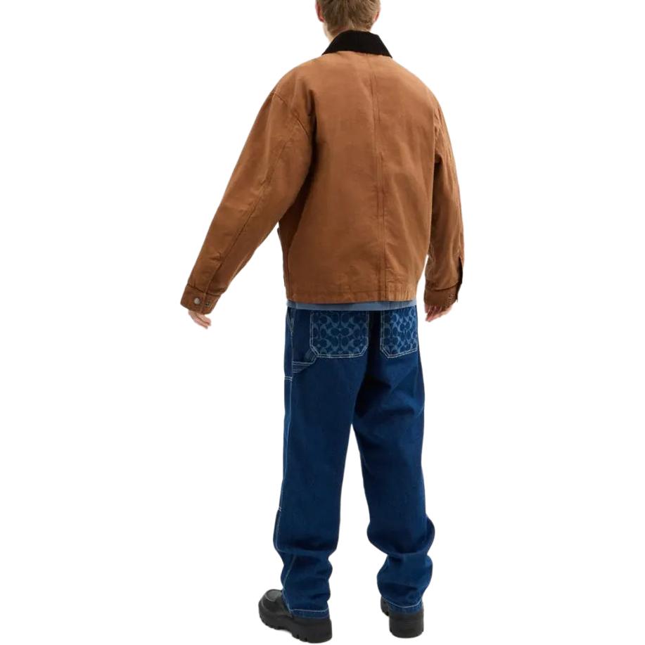 Shop COACH  Brown Leather Detail Workwear Zip-Up Buckle Jacket. CW691-BRN