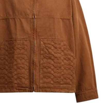 COACH Brown Leather Detail Workwear Zip-Up Buckle Jacket. CW691-BRN Details for COACH Brown Leather Detail Workwear Zip-Up Buckle Jacket. CW691-BRN