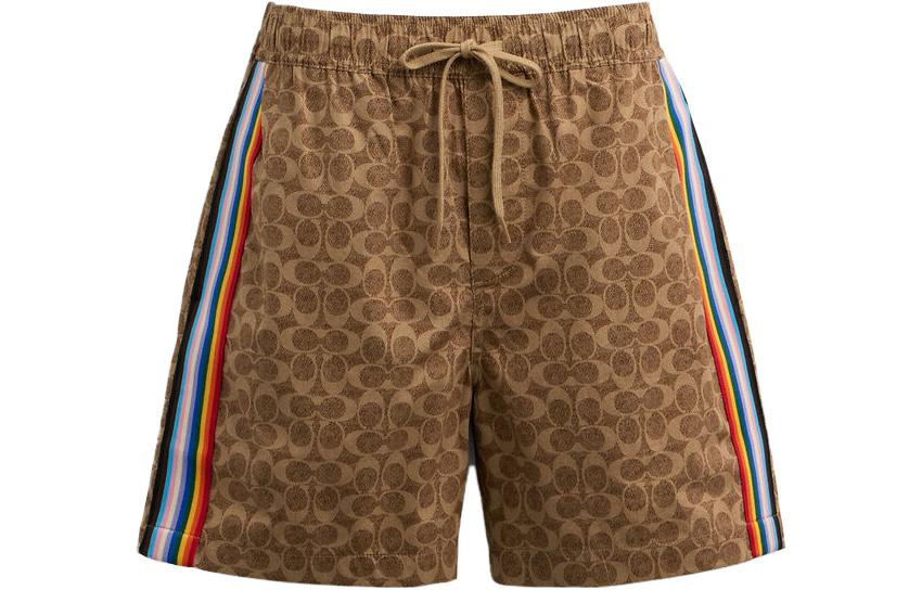 COACH  Brown Striped Print Drawstring Casual Shorts. CH784-UYJ