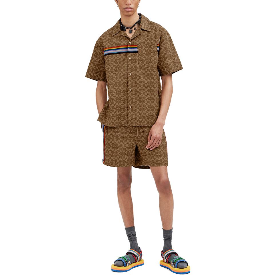 Lookbook COACH 棕色条纹印花抽绳休闲短裤. CH784-UYJ