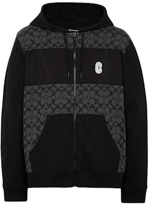 蔻驰 男士拼色设计炭灰色印花标志拉链连帽衫. C7817-R8E Order 蔻驰 男士拼色设计炭灰色印花标志拉链连帽衫. C7817-R8E