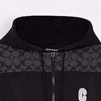 Shop COACH Hoodie Zip-Up Kelabu Arang dengan Rekaan Colorblock dan Logo. C7817-R8E