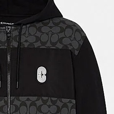 蔻驰 男士拼色设计炭灰色印花标志拉链连帽衫. C7817-R8E Purchase 蔻驰 男士拼色设计炭灰色印花标志拉链连帽衫. C7817-R8E