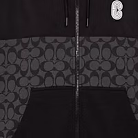 Sizing COACH Hoodie Zip-Up Kelabu Arang dengan Rekaan Colorblock dan Logo. C7817-R8E