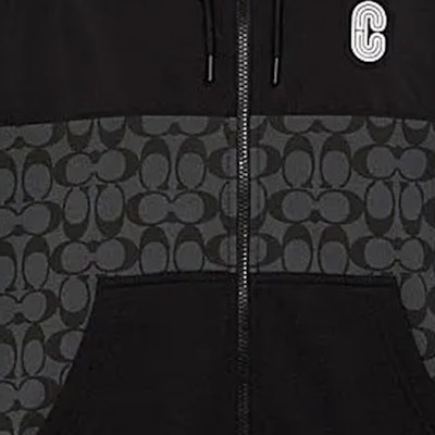 蔻驰 男士拼色设计炭灰色印花标志拉链连帽衫. C7817-R8E Sizing 蔻驰 男士拼色设计炭灰色印花标志拉链连帽衫. C7817-R8E