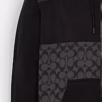 Cheap COACH Hoodie Zip-Up Kelabu Arang dengan Rekaan Colorblock dan Logo. C7817-R8E