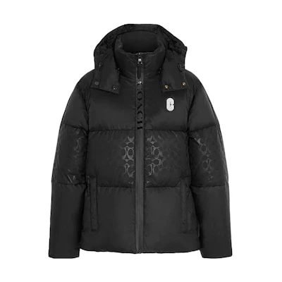 COACH Color-Block Letter Print Hooded Down Jacket CB661-BLC