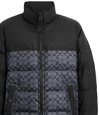 COACH Colorblock Letter Print Puffer Down Jacket with High Collar. CK954-OCI Purchase COACH Colorblock Letter Print Puffer Down Jacket with High Collar. CK954-OCI