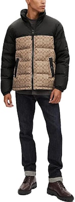 COACH Colorblock Letter Print Puffer Down Jacket with High Collar. CK954-OCI Cheap COACH Colorblock Letter Print Puffer Down Jacket with High Collar. CK954-OCI