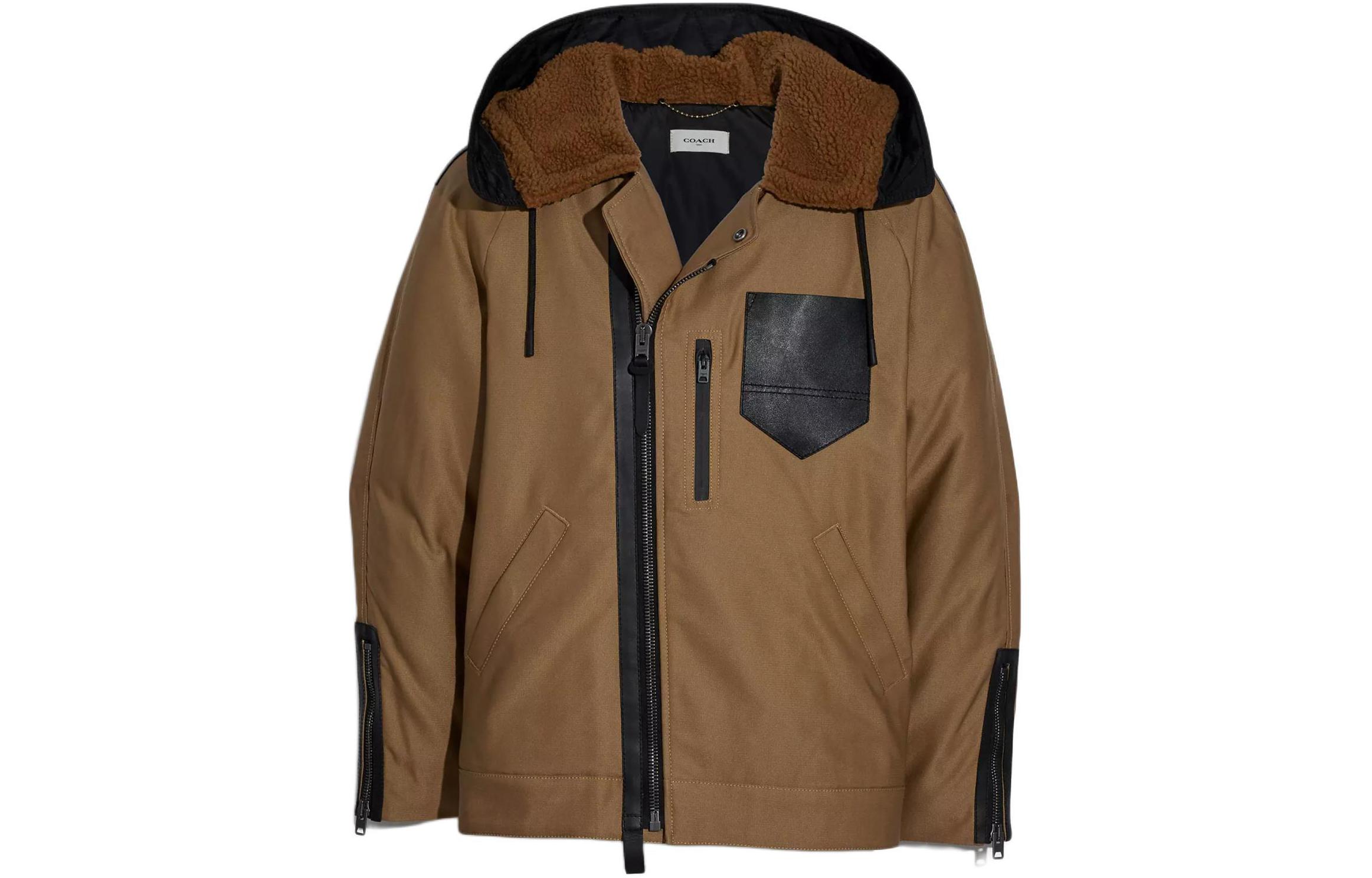 COACH  Colorblock Zip-Up Hooded Jacket in Khaki. 88690-KHBK