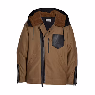 COACH Colorblock Zip-Up Hooded Jacket in Khaki. 88690-KHBK