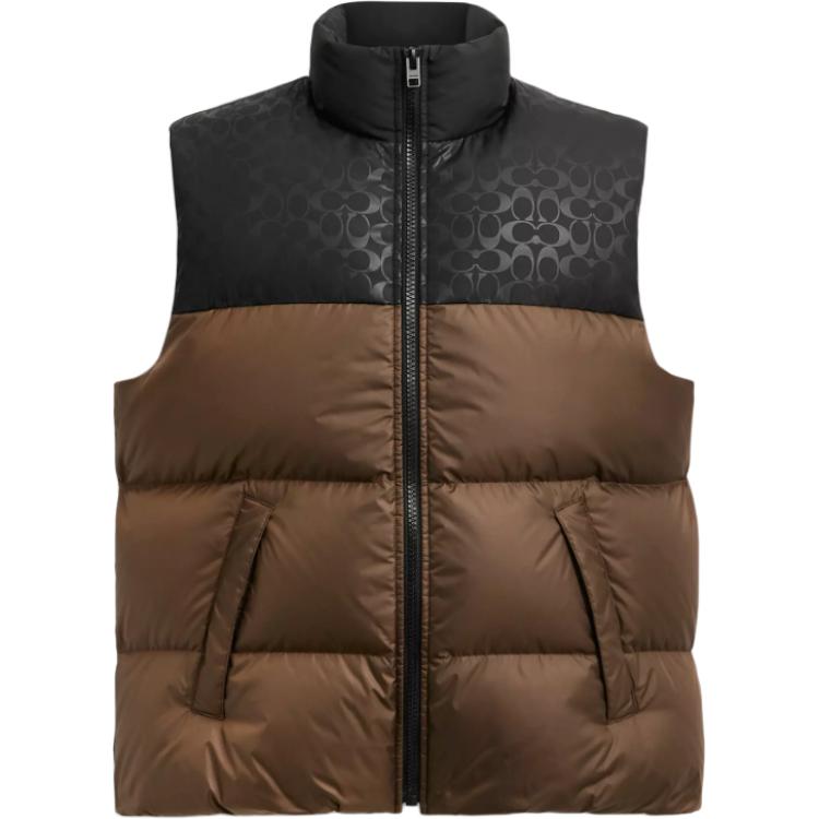 COACH  Colorblock Zip-Up Sleeveless Vest - Brown CU451-C9E
