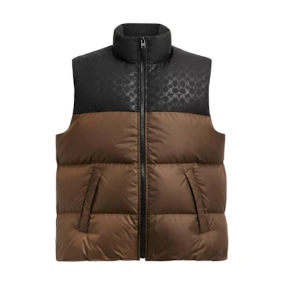 COACH Colorblock Zip-Up Sleeveless Vest - Brown CU451-C9E