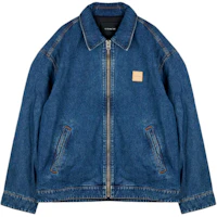 COACH Dark Wash Denim Jacket with Zip-Up Collar and Long Sleeves FW24. CV457-COK COACH Dark Wash Denim Jacket with Zip-Up Collar and Long Sleeves FW24. CV457-COK