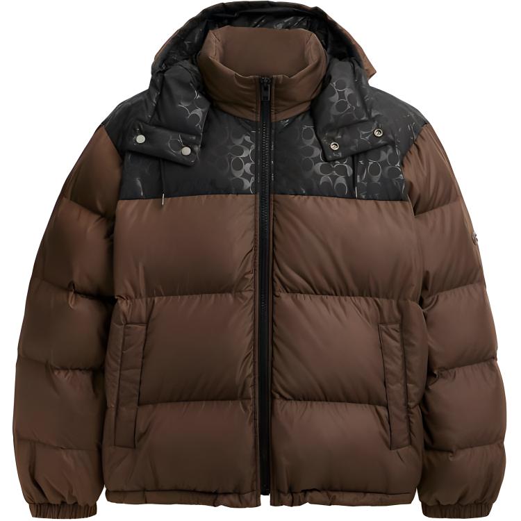 COACH  Detachable Hood Embroidered Down Jacket in Deep Moss Green. CU449-C9E