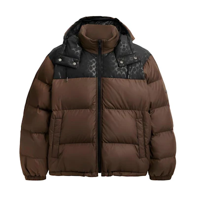 COACH Detachable Hood Embroidered Down Jacket in Deep Moss Green. CU449-C9E