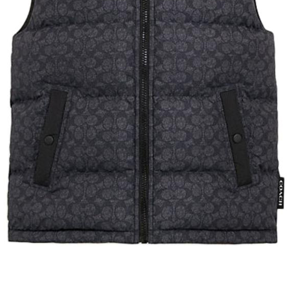 Sizing COACH FW24 Vest Tanpa Lengan Logo Patchwork Zip-Up - Kelabu Arang. CU801-R8E