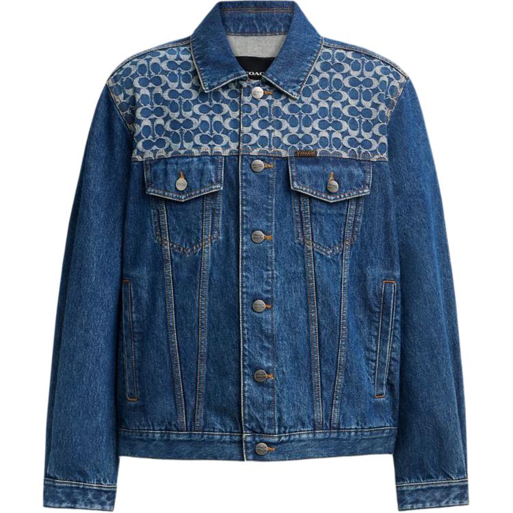 COACH  Geometric Denim Jacket Single-Breasted Long Sleeve - Blue CV456-COK