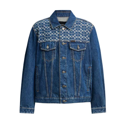 COACH Geometric Denim Jacket Single-Breasted Long Sleeve - Blue CV456-COK