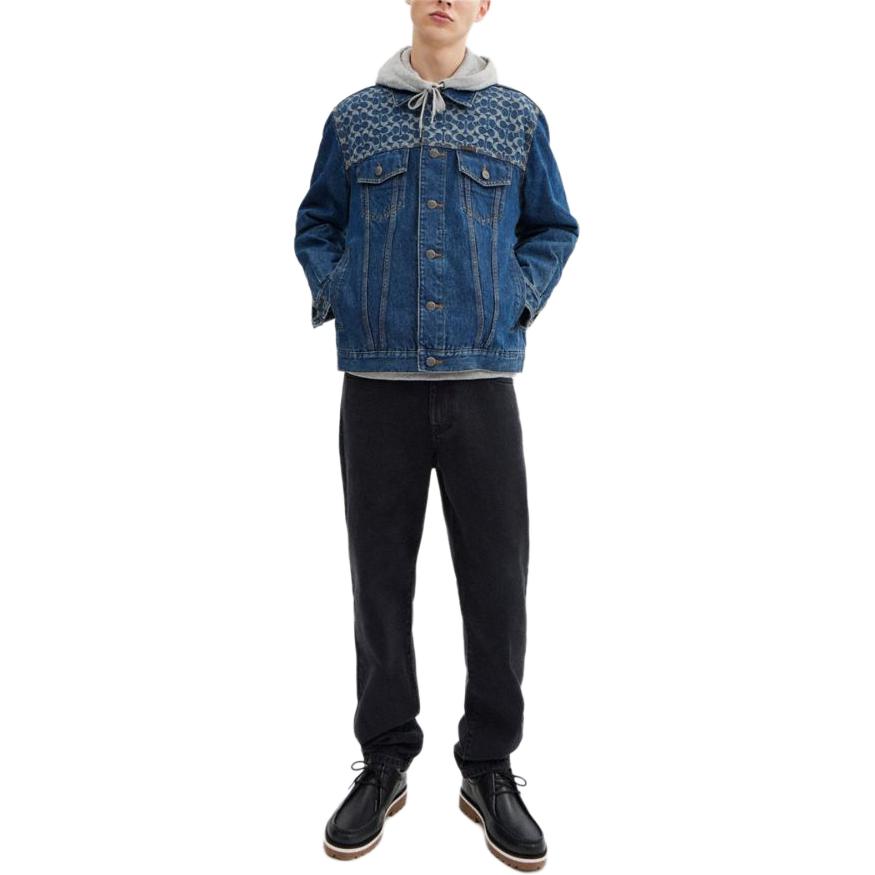 Lookbook COACH 幾何圖形牛仔外套 單排扣長袖 - 藍色 CV456-COK