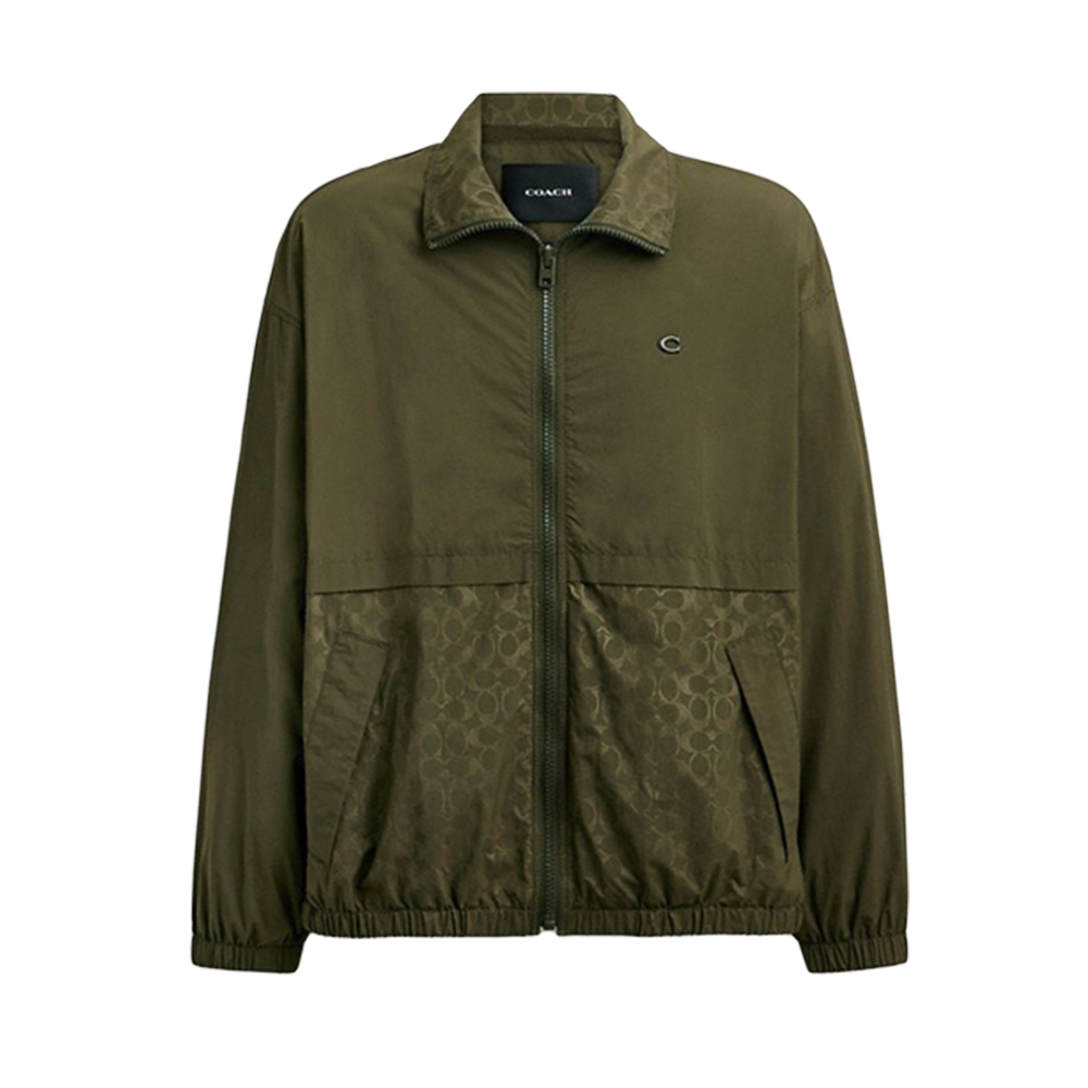 COACH  Green Logo Print Zip-Up Jacket Long Sleeve FW24. CR358-CCF