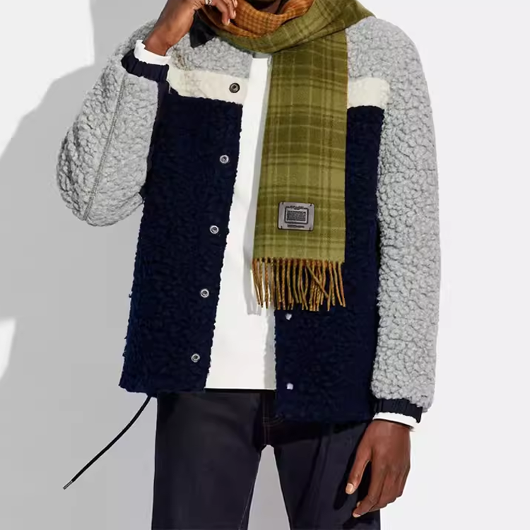 Shop コーチ グリーン チェック柄 ウール スカーフ 76093_SYF