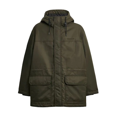 COACH Green Solid Color Hooded Long Sleeve Cotton Jacket CT738-TV4