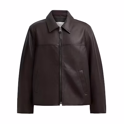 COACH Leather Jacket SS24 Red Brown with Zipper Closure and Pockets. CT723-X7F
