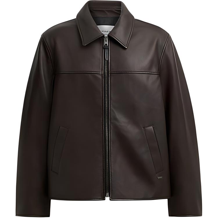 Order COACH  Leather Jacket SS24 Red Brown with Zipper Closure and Pockets. CT723-X7F