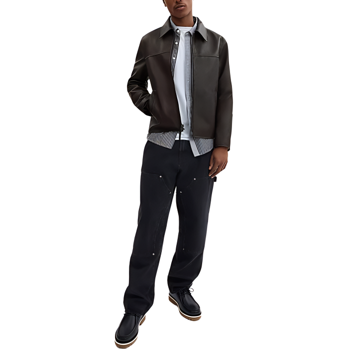 Lookbook COACH  Leather Jacket SS24 Red Brown with Zipper Closure and Pockets. CT723-X7F