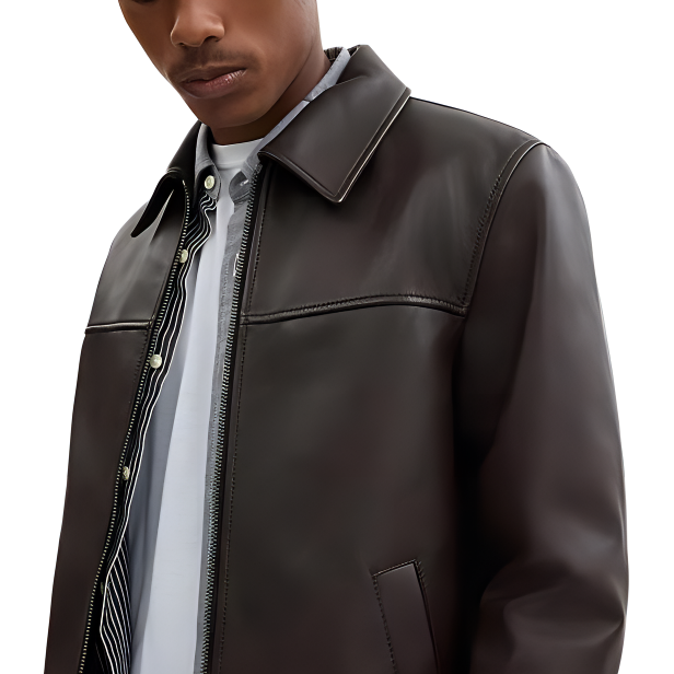 Purchase COACH  Leather Jacket SS24 Red Brown with Zipper Closure and Pockets. CT723-X7F