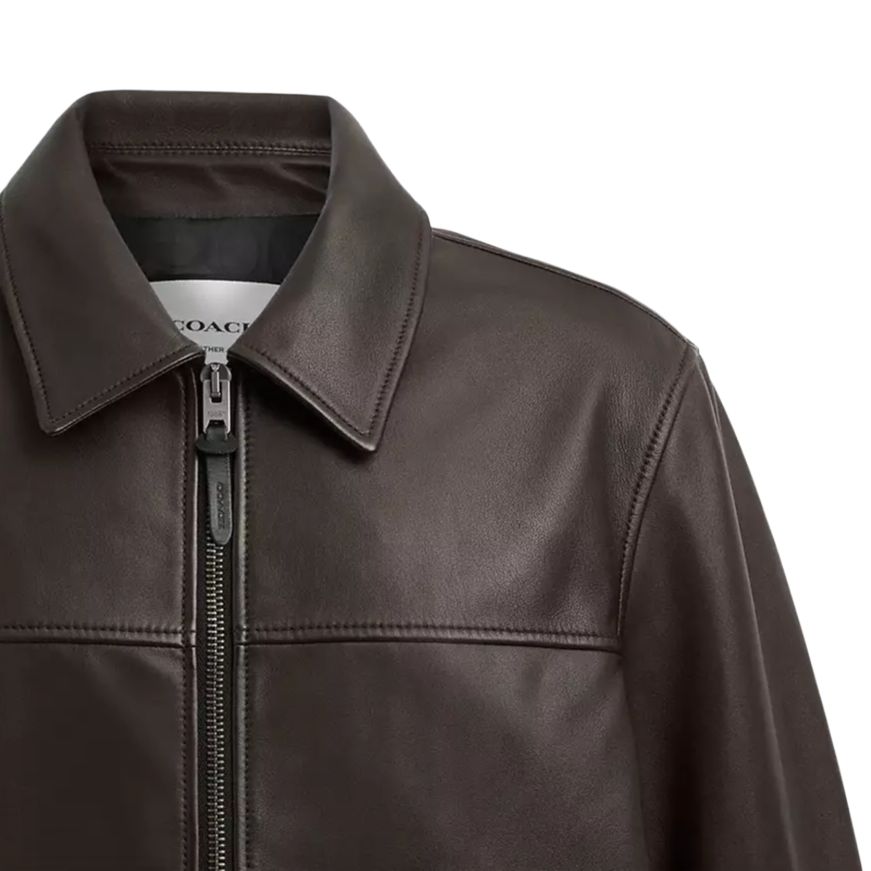 Details for COACH  Leather Jacket SS24 Red Brown with Zipper Closure and Pockets. CT723-X7F