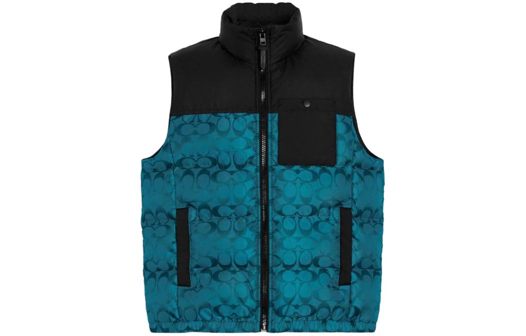 COACH  Logo Print Colorblock Down Vest Black CF881-UJ2