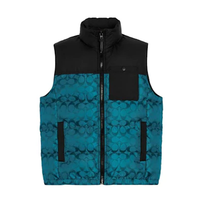 COACH Logo Print Colorblock Down Vest Black CF881-UJ2