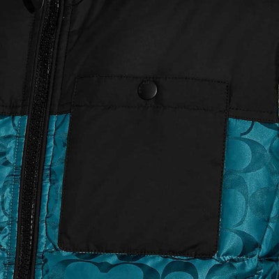 コーチ ロゴプリント カラーブロック ダウンベスト ブラック CF881-UJ2 Sizing コーチ ロゴプリント カラーブロック ダウンベスト ブラック CF881-UJ2