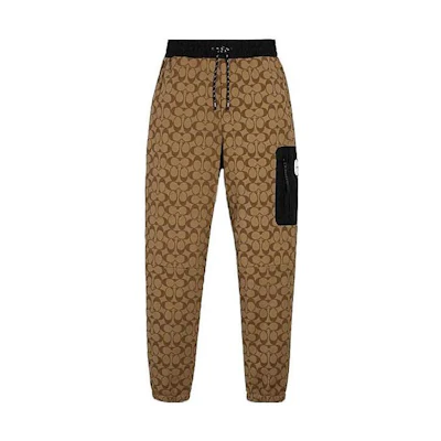 COACH Logo Print Straight-Leg Casual Pants in Khaki. 89787-OFZ