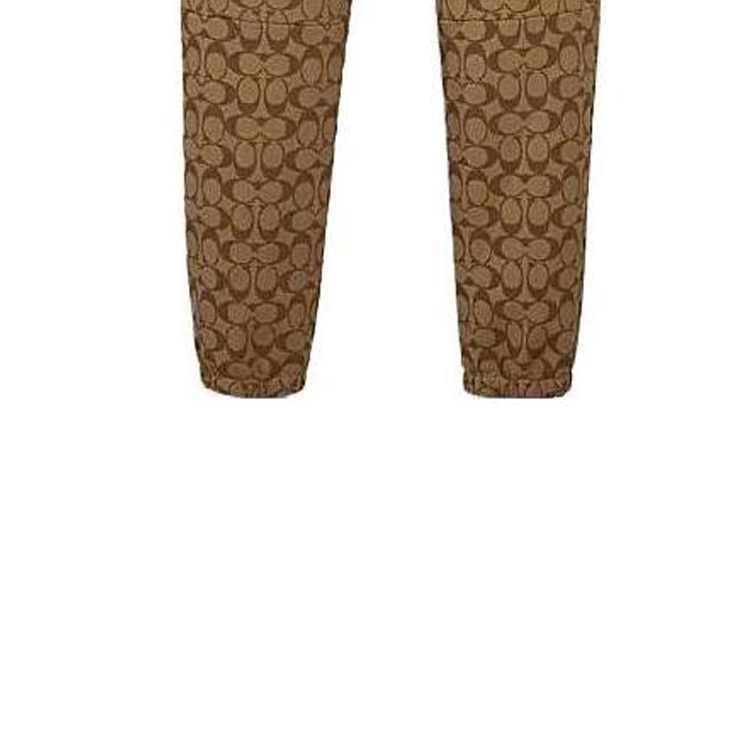 Shop COACH 标志印花直筒休闲裤卡其色裤子。 89787-OFZ