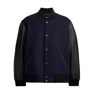 Coach Navy Blue Baseball Collar Long Sleeve Jacket CU453-B5H