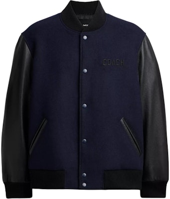 Coach Navy Blue Baseball Collar Long Sleeve Jacket CU453-B5H Order Coach Navy Blue Baseball Collar Long Sleeve Jacket CU453-B5H