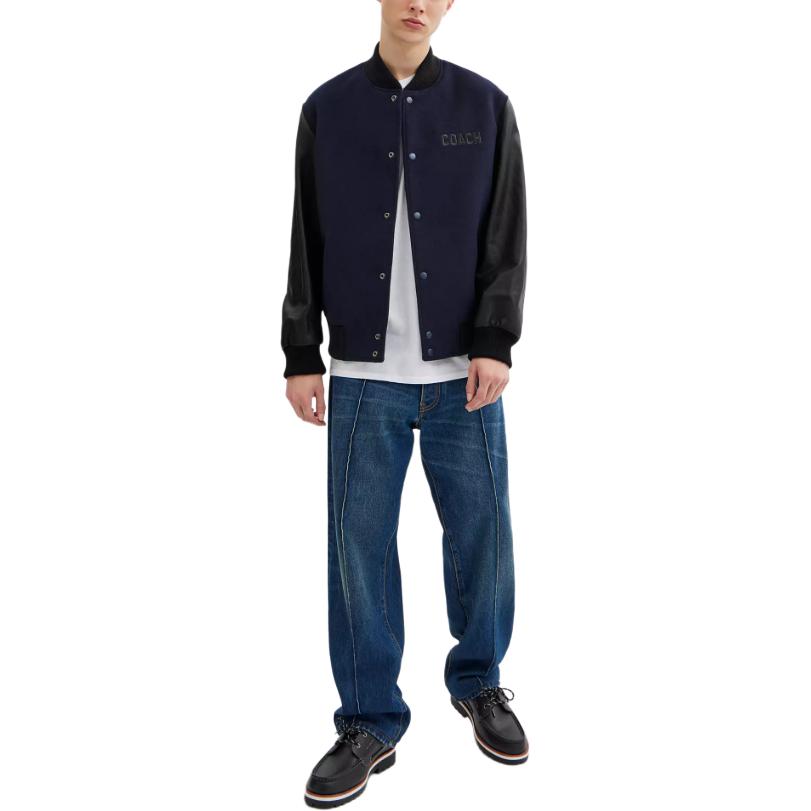 Lookbook Coach  Navy Blue Baseball Collar Long Sleeve Jacket CU453-B5H