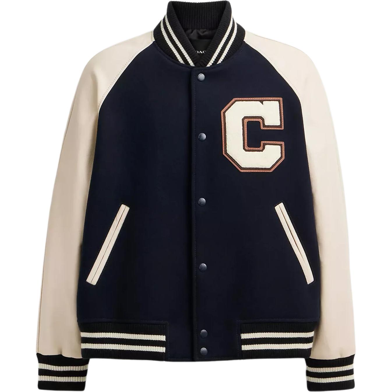 COACH  Navy Blue Contrast Baseball Collar Long-Sleeve Jacket. CU367-X7G