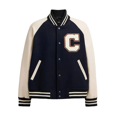 COACH Navy Blue Contrast Baseball Collar Long-Sleeve Jacket. CU367-X7G