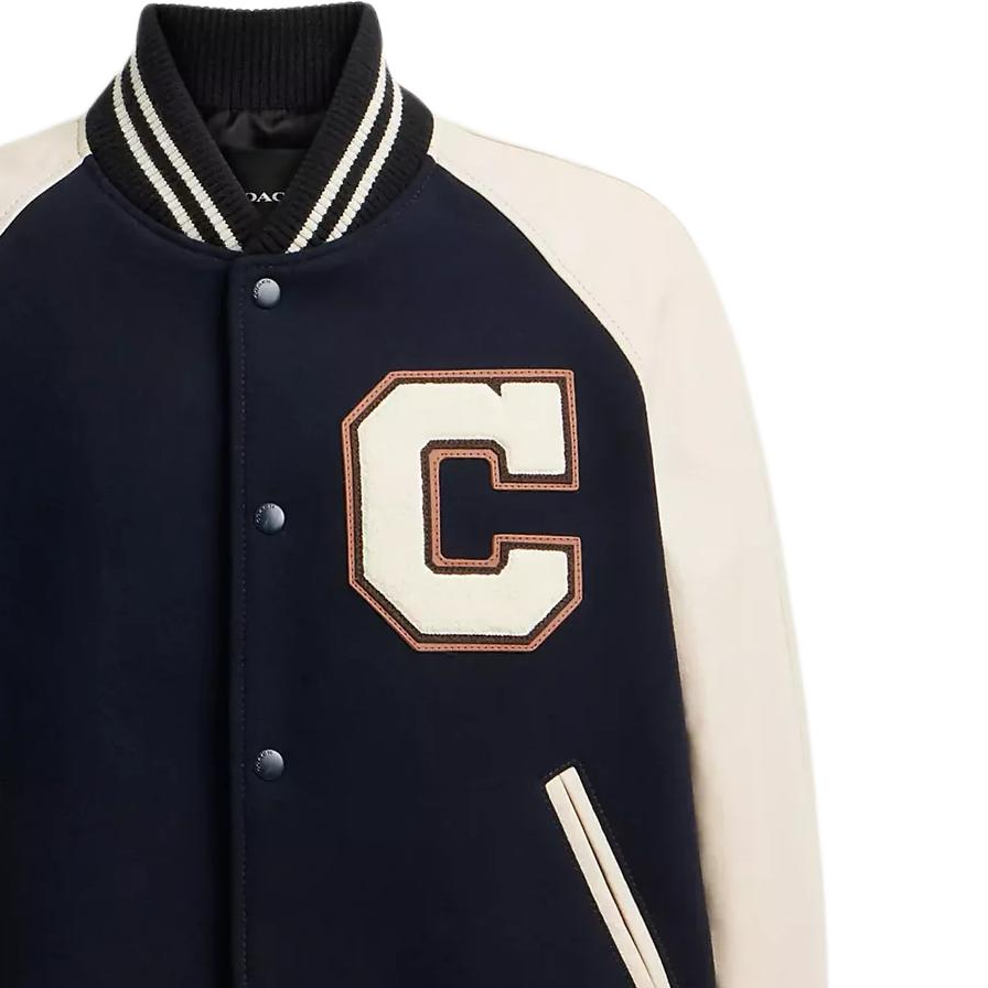 Details for COACH 海軍藍拼接棒球立領長袖外套 CU367-X7G