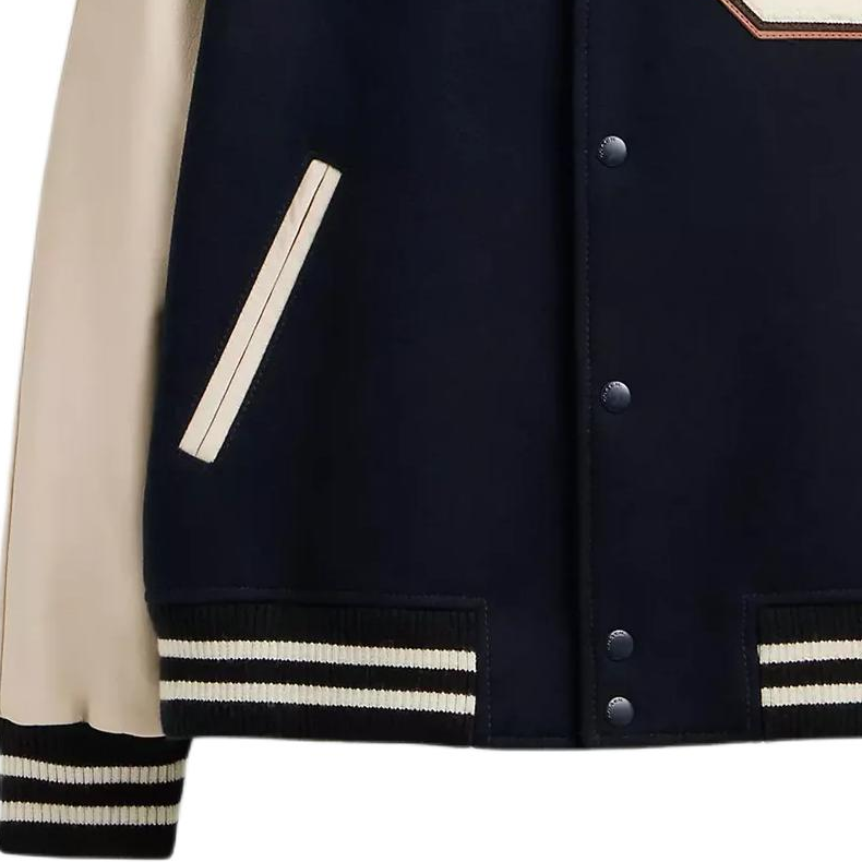 Sizing COACH 海軍藍拼接棒球立領長袖外套 CU367-X7G