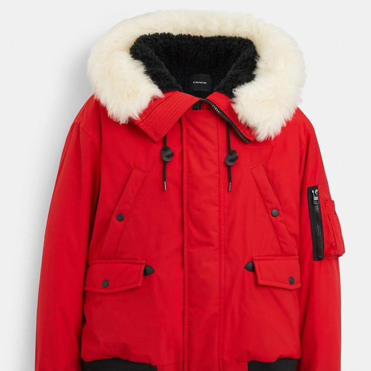 COACH  Red Parka with Removable Fur Collar - Solid Color. CE337-RED 圖 4