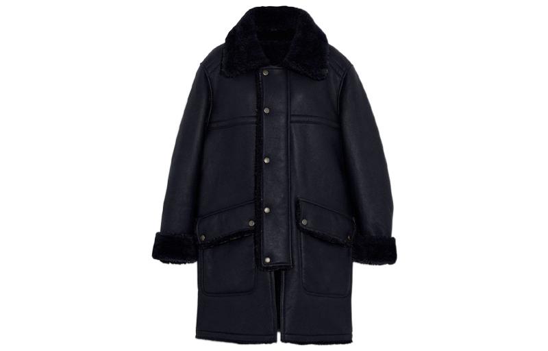 COACH  Shearling Leather Jacket with Single-Breasted Button Design. C6477-NV